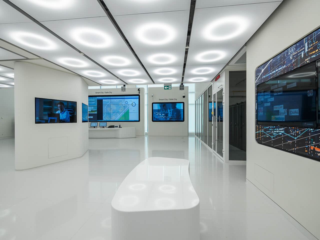 Video wall and demo corridor, Huawei OpenLab Showroom