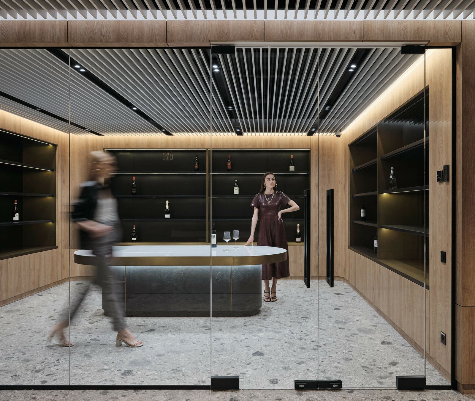 Private office with integrated display and fireplace, Simple Wine Office