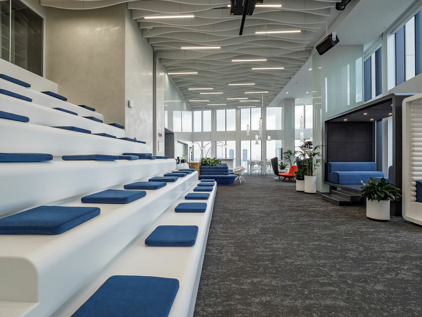 Tiered lounge and breakout seating, T1 Integration Office